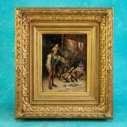 Винтаж: Антикварная картина «Игроки»