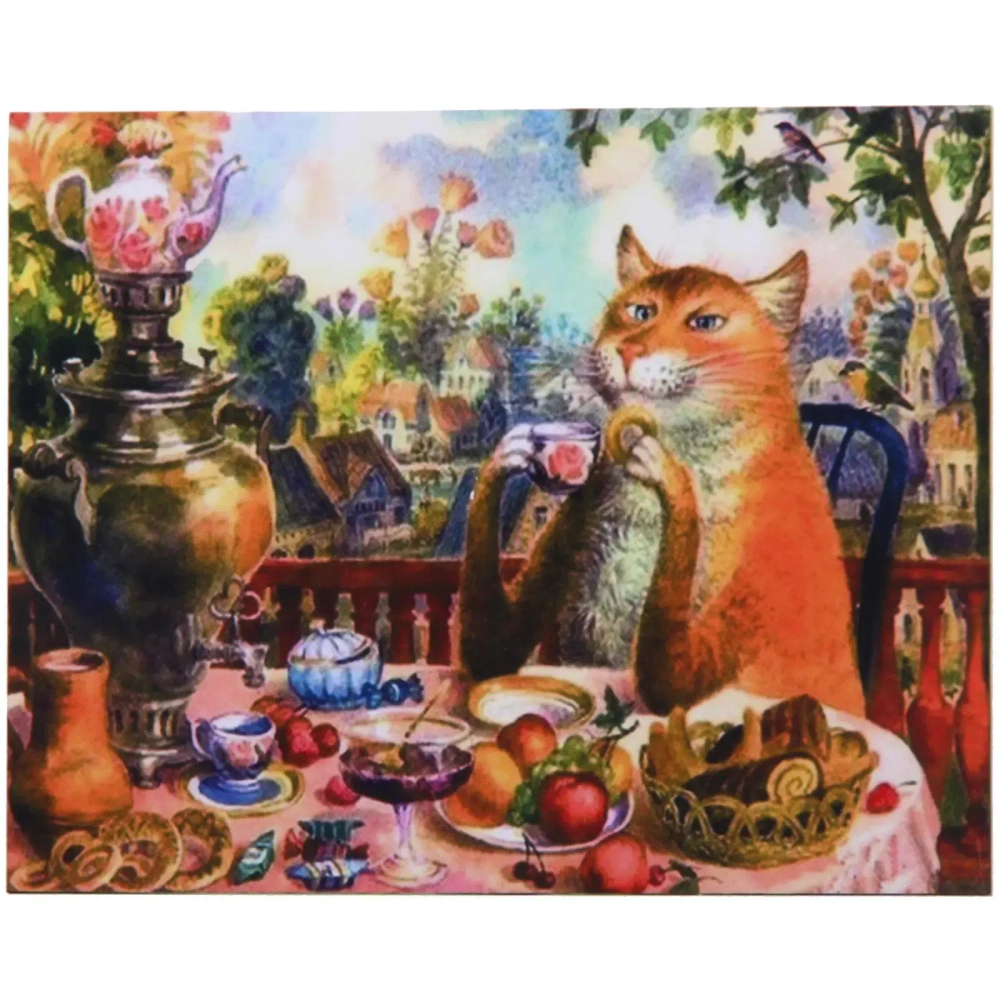 Алмазная мозаика на подрамнике с полным заполнением «МИР ЯРКИХ КРАСОК», чаепитие, 30*40см