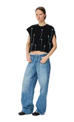 Топ Kraizy stripes Crochet Polka Dot черный