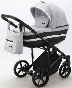 Детская коляска Adamex Rimini 2 в 1 RI13-LUX СВ.СЕР.БЕРЕЗКА+ЧЕРН.КОЖА+СЕРЕБР.ОТДЕЛКА