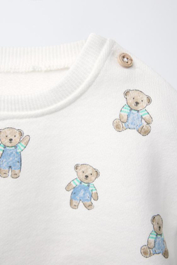 ZARA ТОЛСТОВКА С МИШКАМИ, ЖЕЛТОВАТО-БЕЛЫЙ