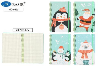 Блокнот детский 60л на спирали, резинка 20,7*14 см "Зимняя мята" ассорти (Basir)