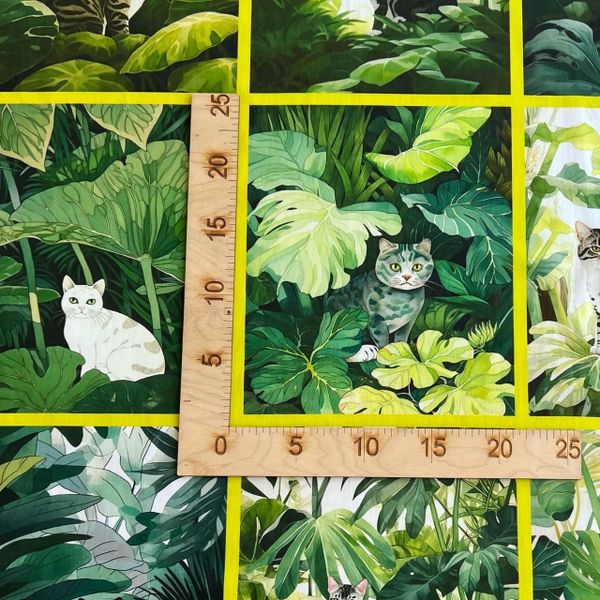 КОТЫ, КУПОН 1 ряд 5 картинок ( полоска, где две собаки) , 100% хлопок Handmade Fabrics 1