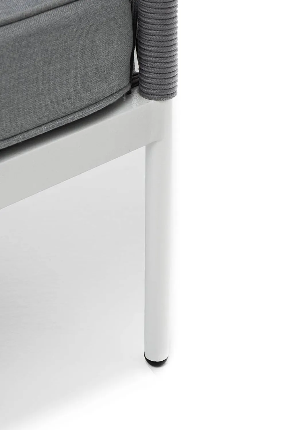 "Канны" левый модуль плетеный из роупа, каркас алюминий белый шагрень, роуп светло-серый круглый, ткань светло-серая