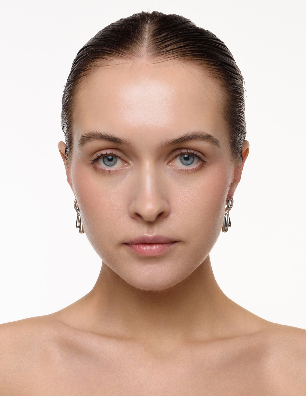 Серьги "Double Drops Crystal" Silver