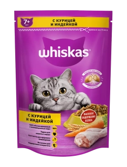 Whiskas корм для пожилых кошек старше 7 лет с курицей и индейкой, подушечки с паштетом