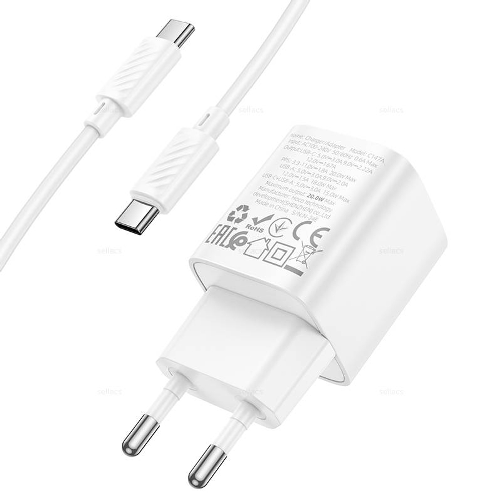 Зарядное устройство для Type-C Hoco C147A PD20W+QC3.0 (white)