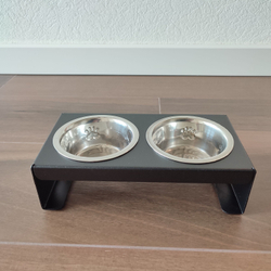 Миска для кошек, миска для собак, на подставке, двойная по 225мл, цвет черный