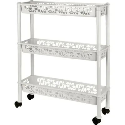 Этажерка Keeplex Light на колесиках трехсекционная прямоугольная длинная 58х69см белое