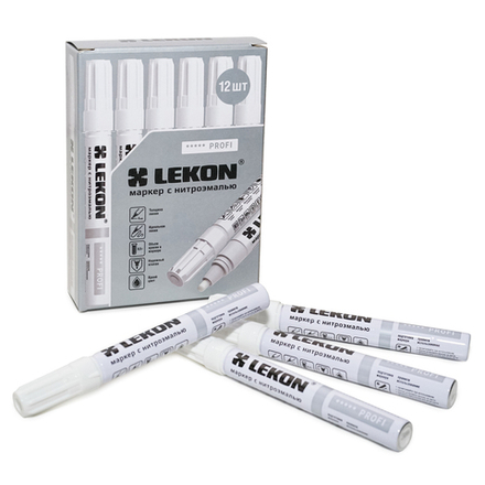 Маркер с нитроэмалью 4мм Белый LEKON Profi 018904