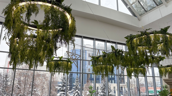 Озеленение фудкорта в торговом центре в Люберцах: потолочные конструкции и тропические акценты