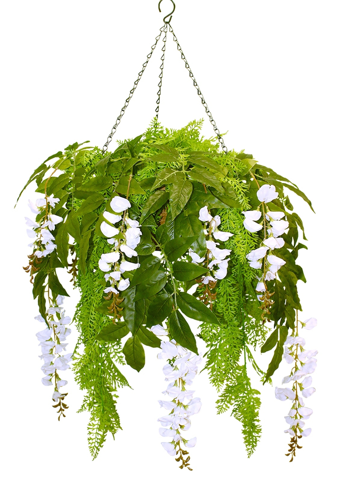 Искусственные цветы Акация белая с зеленью в подвесном кашпо