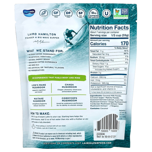 Laird Superfood, Растворимый латте, матча + крамер + адаптогены, матча, 227 г (8 унций)