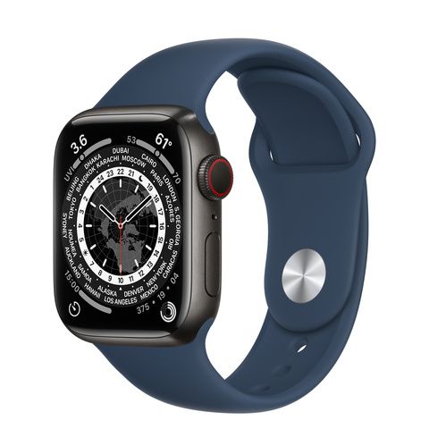 Умные часы Apple Watch Series 7 GPS + Cellular 41mm Graphite Stainless Steel Case with Abyss Blue Sport Band (MKHJ3)