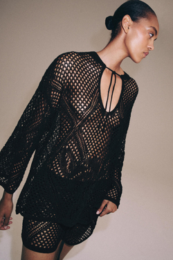 ZARA СВИТЕР АЖУРНОЙ ВЯЗКИ, ЧЕРНЫЙ
