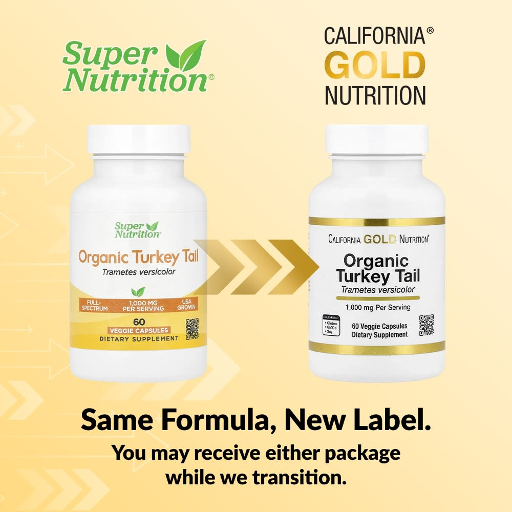 California Gold Nutrition, органический гриб трутовик разноцветный, 60 растительных капсул (0,5 г в 1 капсуле)