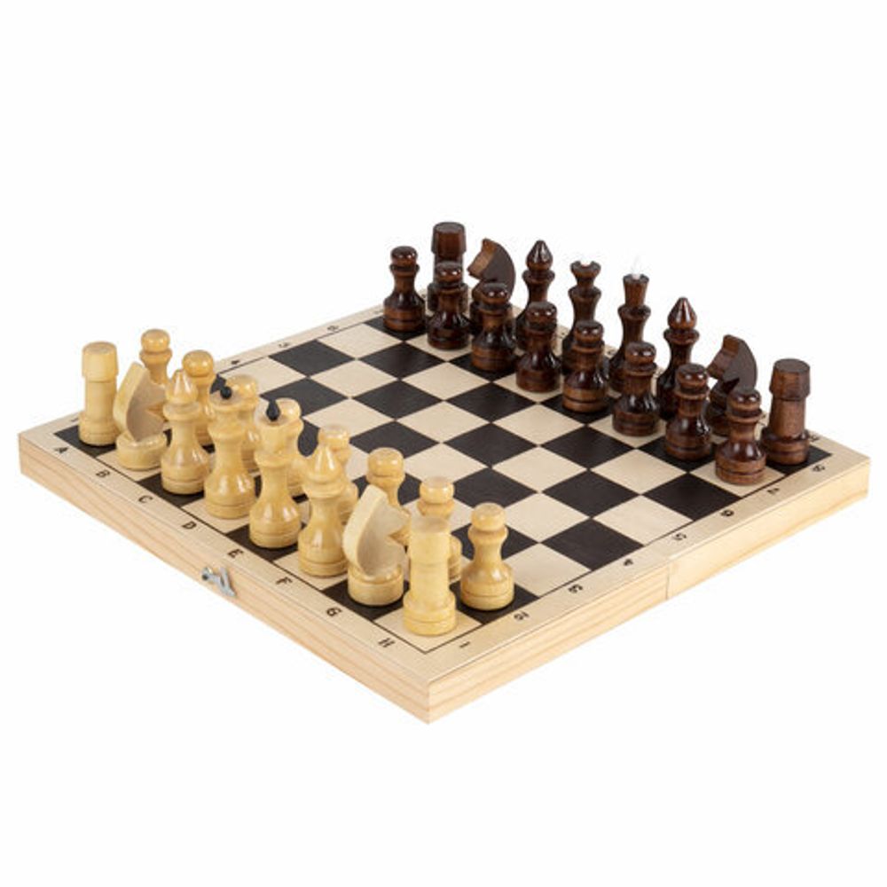 Шахматы обиходные, деревянные, лакированные, глянцевые, доска 29х29 см, ЗОЛОТАЯ СКАЗКА, 665362