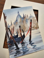 Картина авторская акварельная в паспарту 21х30 см на стену для интерьера "Венецианская романтика"