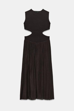 ZARA КОМБИНИРОВАННОЕ ТРИКОТАЖНОЕ ПЛАТЬЕ С ВЫРЕЗАМИ, КОРИЧНЕВЫЙ