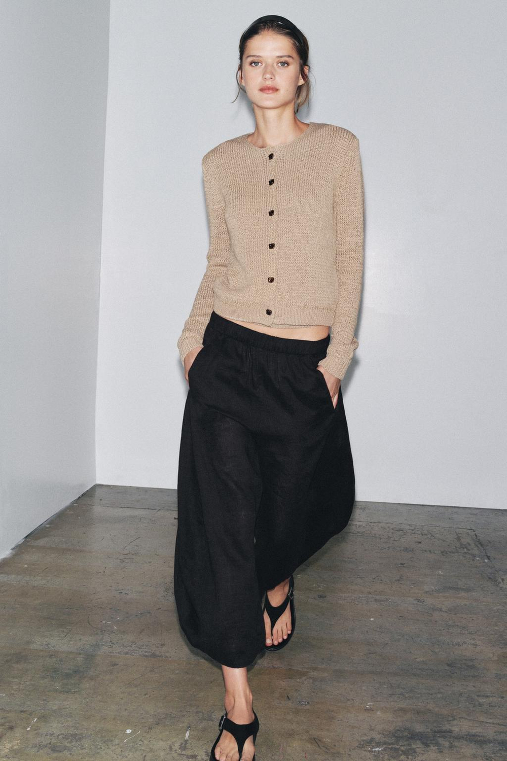 ZARA ТРИКОТАЖНЫЙ КАРДИГАН В СТИЛЕ РУСТИК, ПЕСОЧНЫЙ/КОРИЧНЕВЫЙ