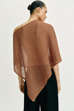 ZARA НАКИДКА АСИММЕТРИЧНОГО КРОЯ С БЛЕСТЯЩЕЙ НИТЬЮ, КОРИЧНЕВЫЙ