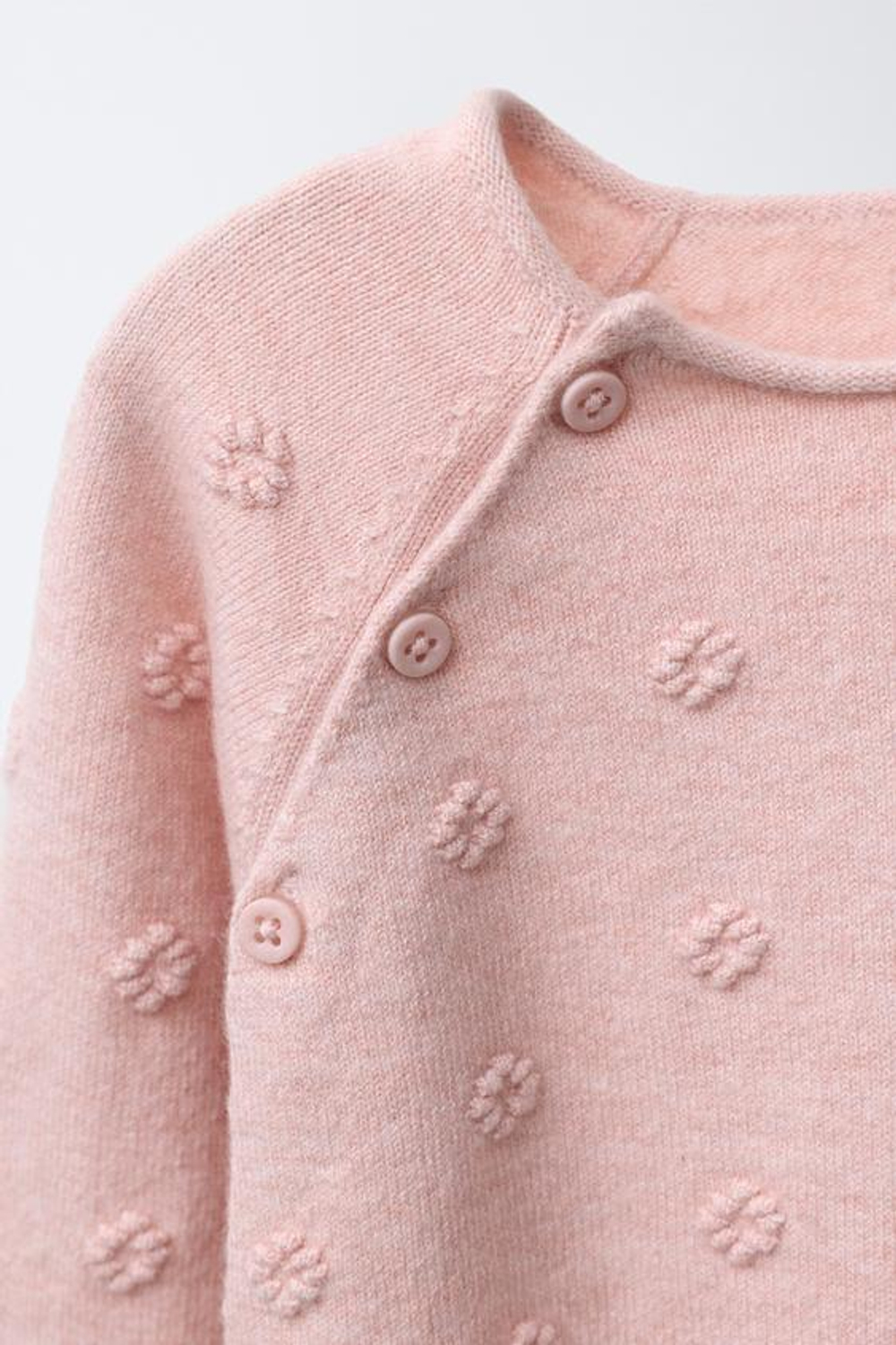 ZARA ДЛИННЫЙ ВЯЗАНЫЙ КОМБИНЕЗОН С ВЫШИТЫМИ ЦВЕТАМИ, СВЕТЛО-РОЗОВЫЙ