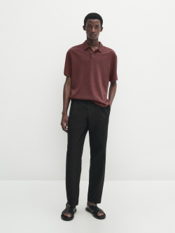 Massimo Dutti Поло из смесового льна с короткими рукавами, бордо