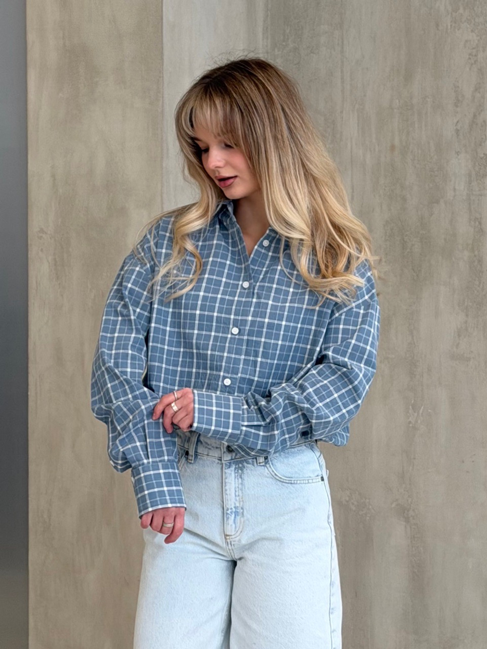 Рубашка из вареного хлопка, голубая