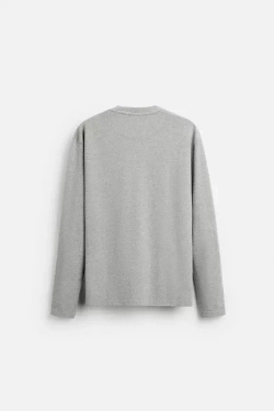 ZARA ФУТБОЛКА С КАРМАНОМ, СЕРЫЙ С МЕЛАНЖЕВЫМ ЭФФЕКТОМ