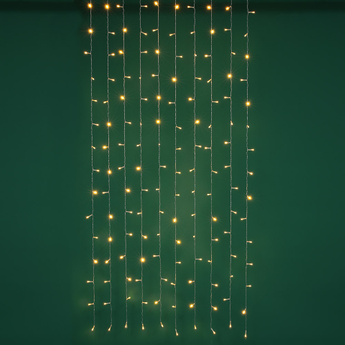 СНОУ БУМ Эл.гирлянда занавес, 1.5x1.5м, 150LED, шампань, 10 нитей, пост.свеч., ПВХ прозр., 220В