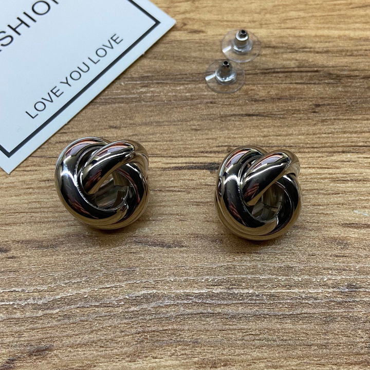 Серьги Fashion кольцо тройное шар цвет серебристый 2 см