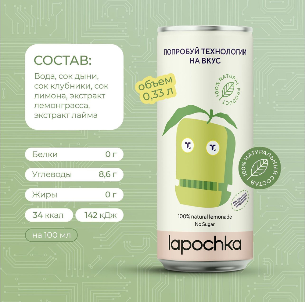 Лимонад Лапочка дыня, клубника, лимон 0,33