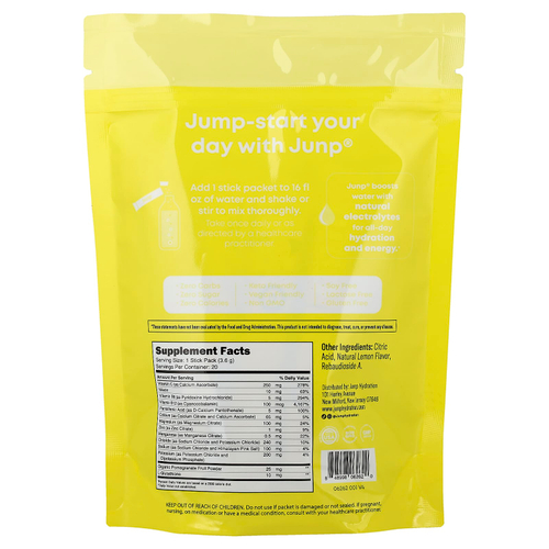 JUNP Hydration, электролитная порошковая смесь, со вкусом лимона, 20 пакетиков по 3,6 г (0,13 унции)