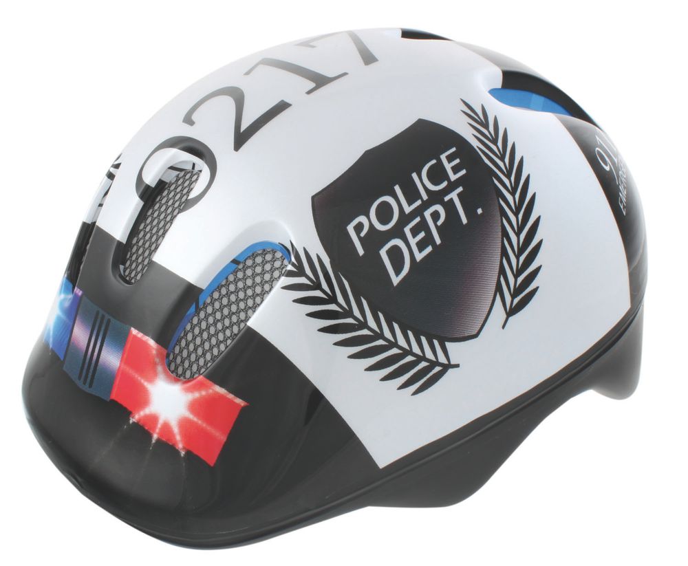 Шлем детский-подростковый с сеточкой 6 отверстий 52-56см POLICE/черно-белый (10) M-WAVE