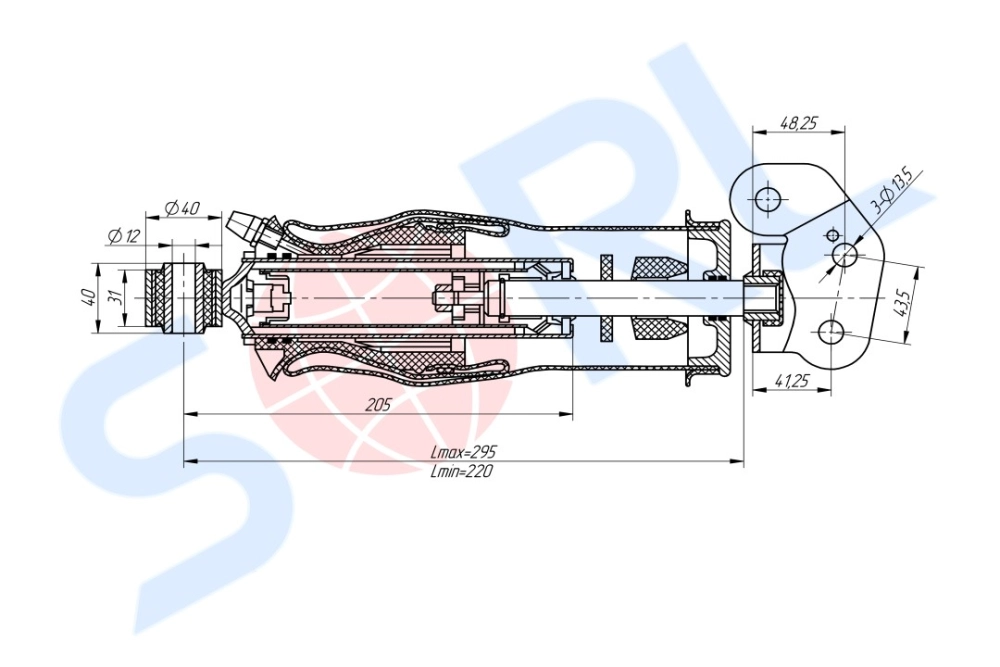 Амортизатор кабины пневматический (с подушкой) 220/295, 12x40 RENAULT (CB0171) SORL