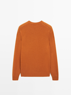 Massimo Dutti Свитер из смесовой шерсти с круглым вырезом, горчично-желтый