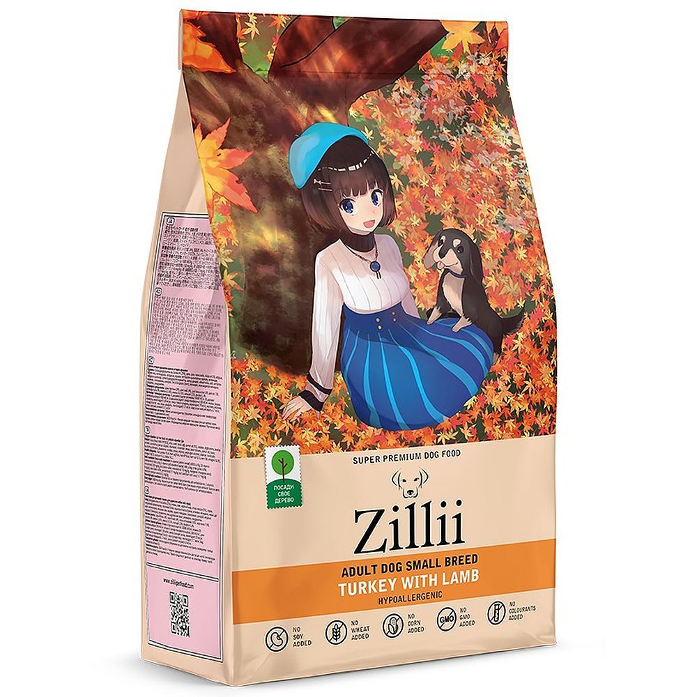 Сухой корм ZILLII Adult Dog Small Breed для взрослых собак мелких пород с индейкой и ягнёнком, пакет 2 кг