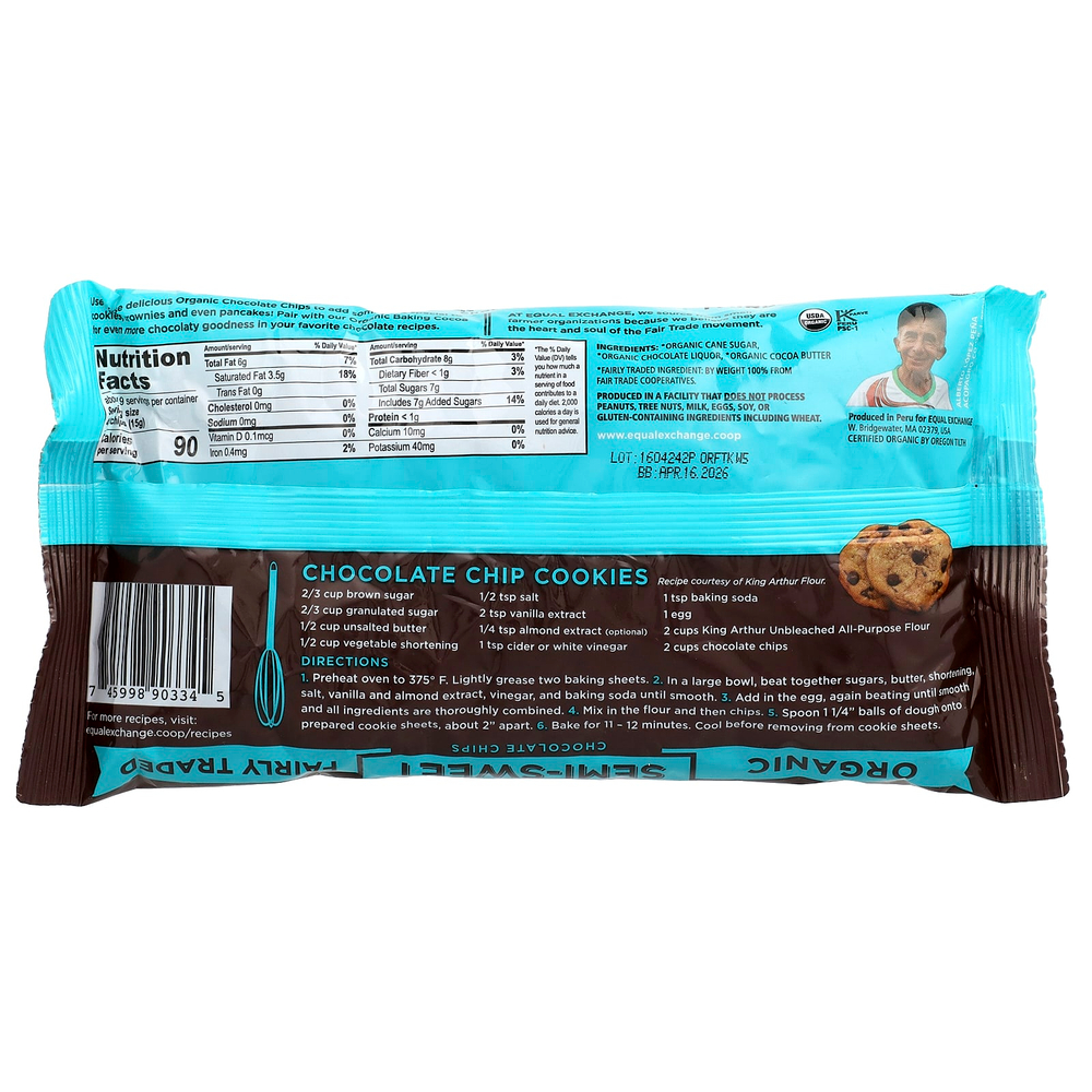 Equal Exchange, Organic, шоколадная крошка, полусладкое, 55% какао, 283,5 г (10 унций)