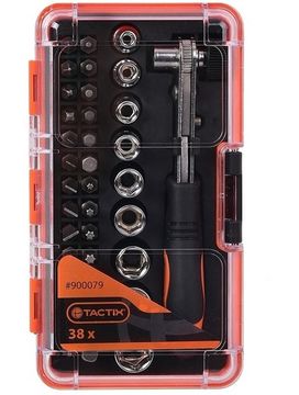 Набор головок 1/4" и вставок отвёрточных из 38-ми предметов с мини-трещоткой Tactix 900079