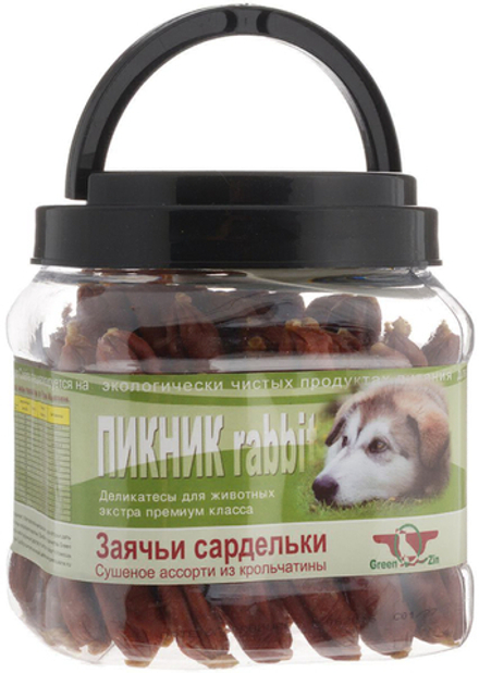 Лакомство GREEN QZIN "Пикник-2" для собак, сушеные колбаски из кролика в натуральной оболочке, 750 гр