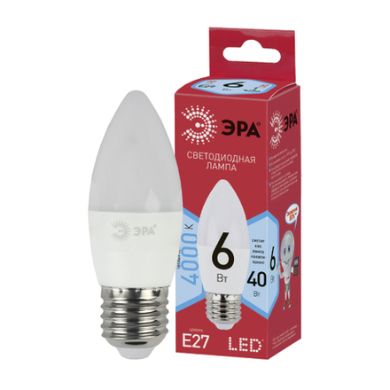 Лампочка светодиодная ЭРА RED LINE ECO LED B35-6W-840-E27 E27 / Е27 6Вт свеча нейтральный белый свет
