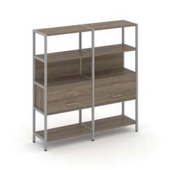 Shelf System Двухсекционный стеллаж четырехярусный с ящиками SN.STM-422 Вяз Благородный/Металл Серый