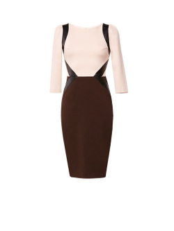 Платье приталенного покроя бежево-коричневое с рукавом 3/4 02-01-19FW