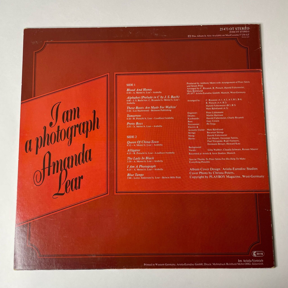 Винтажная виниловая пластинка LP Amanda Lear I Am A Photograph (Germany 1977) Blood And Honey