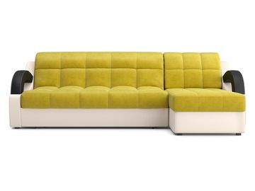 Диван угловой с оттоманкой Мадрид 1,6 - Velutto 28 оливковый/беж кожзам/ коричневая накладка