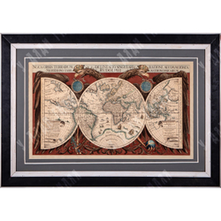 Гравюра «Новое очертание земного шара». Бумага верже,гравюра на металле, акварель