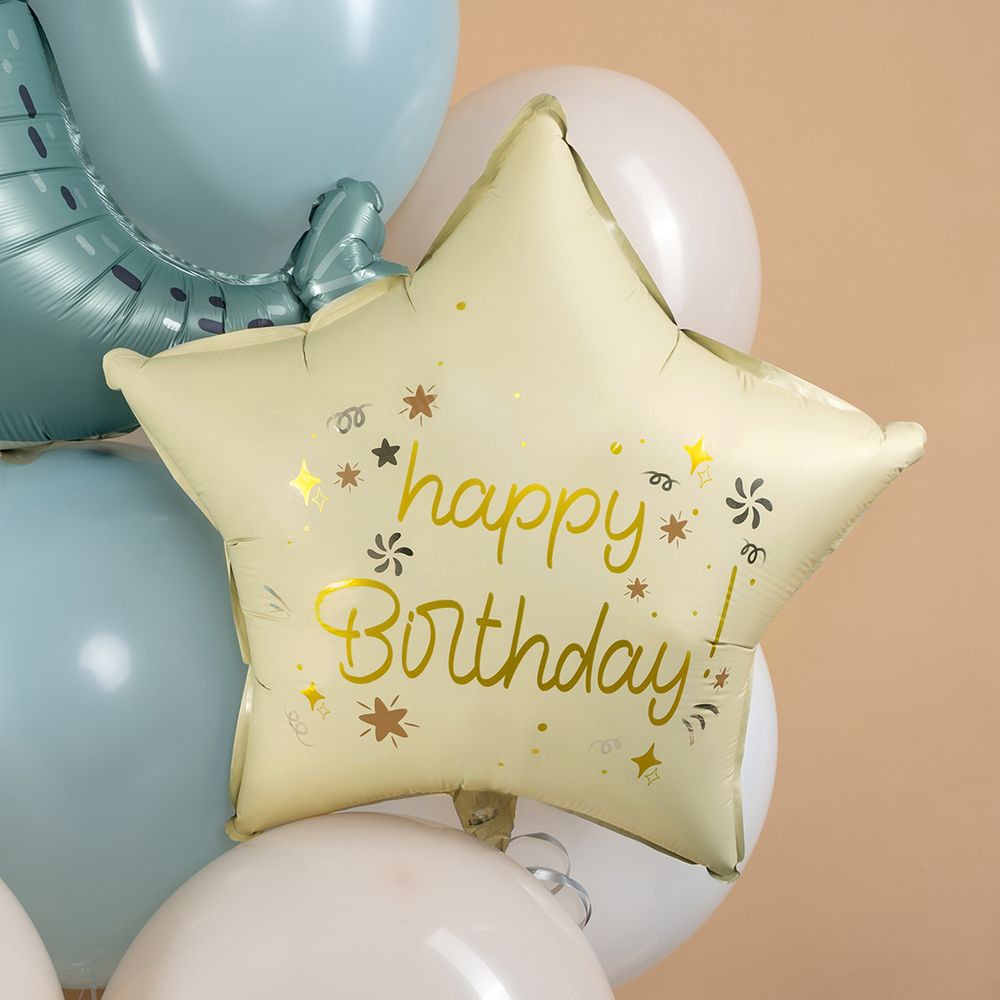 Шар (18''/46 см) Звезда, Happy Birthday (праздничные искры), Кремовый, Сатин, 1 шт. в уп.