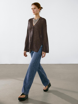 Massimo Dutti Кардиган оверсайз из тонкого трикотажа, шоколадный