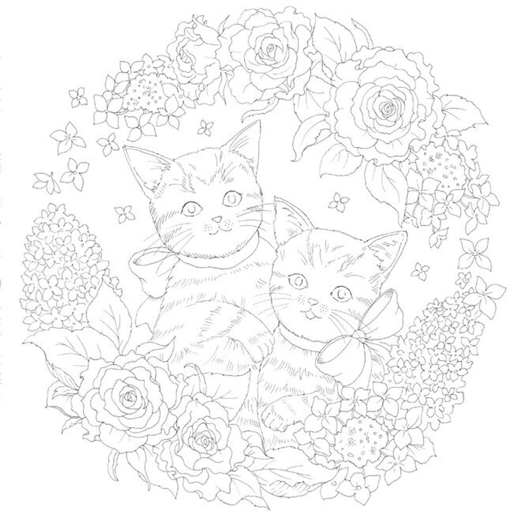 Days with Cats and Flowers. Coloring Book