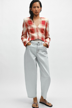 ZARA ПРИТАЛЕННАЯ КУРТКА В КЛЕТКУ — ZW COLLECTION, БЕЛЫЙ/КРАСНЫЙ